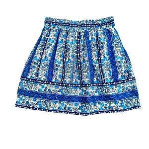 LOFT Blue Floral Linen Blend Mini Skirt | XXSP Boho Cottagecore